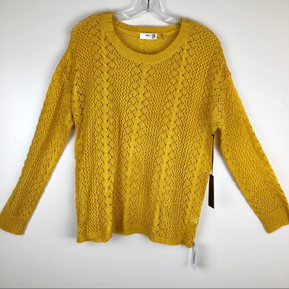 Mak B Mustard Yellow Open Knit Sweater Large